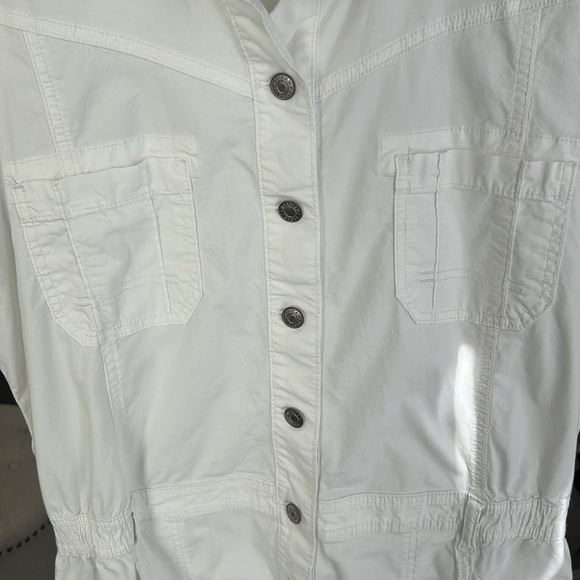 American Eagle White Poplin Button Down Cap Sleeves Utility Mini Dress Size XL - Picture 4 of 17